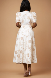GG4007 Embroidered Round Neck Midi Dress
